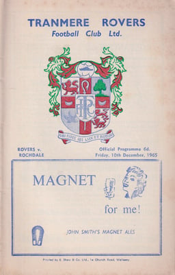 Tranmere Rovers v Rochdale Match Programme 1965-12-10